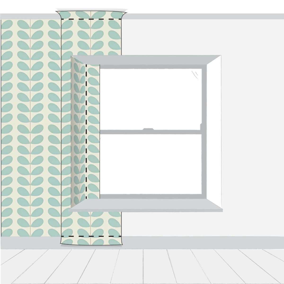 Step 2 of wallpapering window reveal