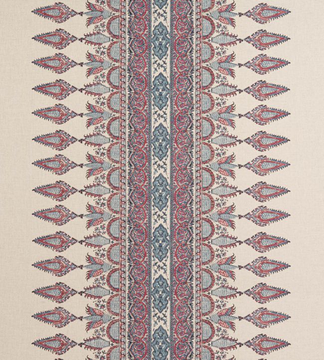 Akola Stripe Fabric by Thibaut Raspberry and Blue on Natural