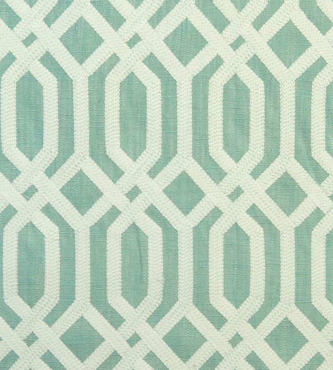 Trellis Addiction Fabric by Aldeco Tiffany Blue