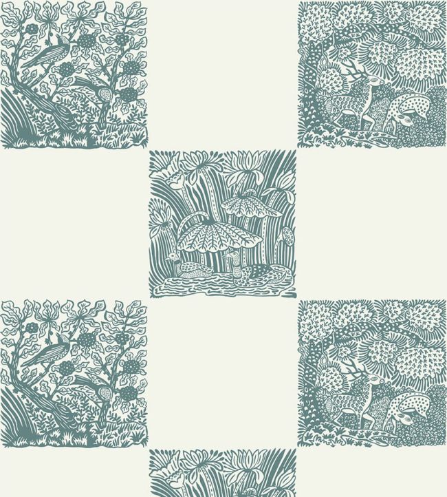 Animal Check Wallpaper by Josephine Munsey Osney Blue/Skirting White