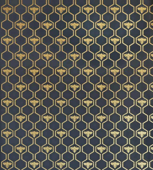 Honey Bees Wallpaper by Barneby Gates in Gold on Charcoal | Jane Clayton