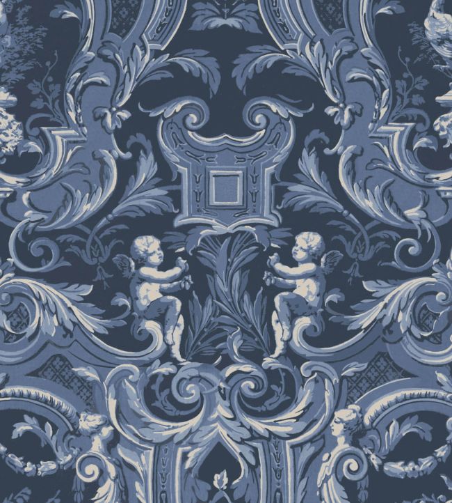 Baroque Wallpaper in Navy by Warner House | Jane Clayton