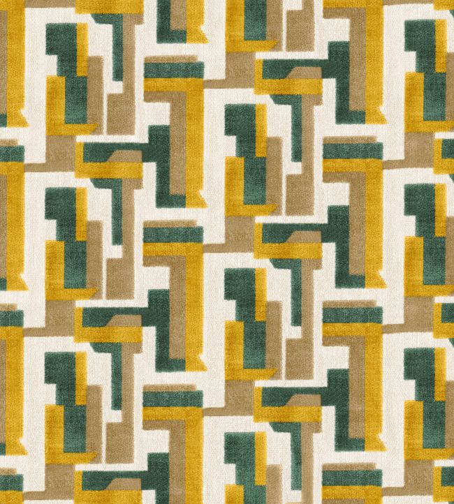 Bebop Fabric by Casamance Moutarde / Emeraude