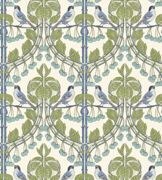 Birds & Cherries Wallpaper by GP & J Baker Green/Blue