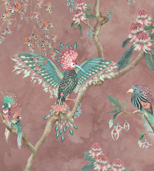 Birds In Paradise Wallpaper by Brand McKenzie Old Rose