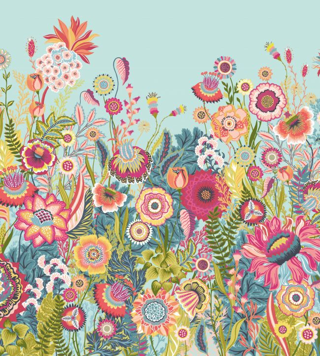 Bloom Mural by Ohpopsi Duck Egg & Coral