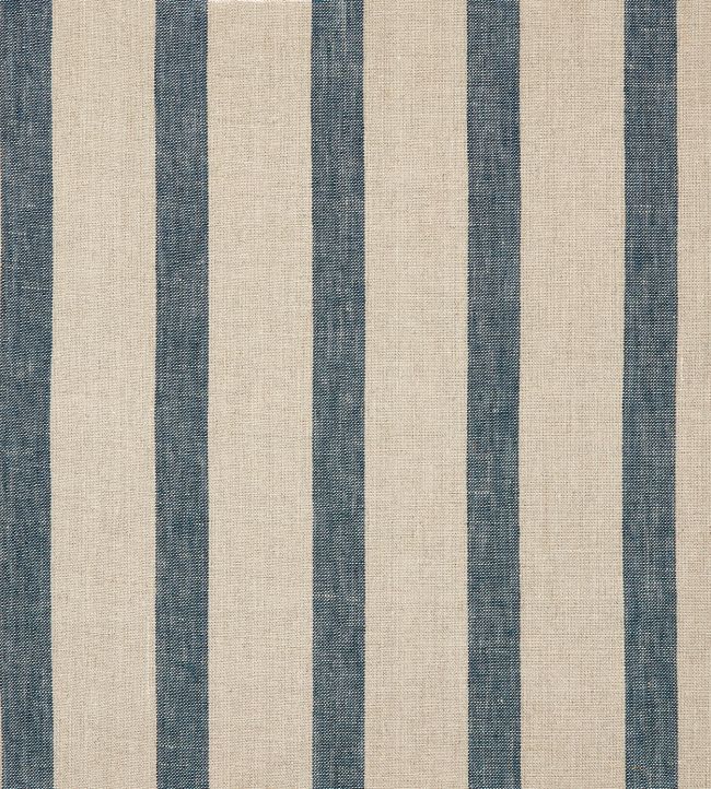 Bold Stripe Linen Fabric by Volga Linen Prussian Blue/ Natural
