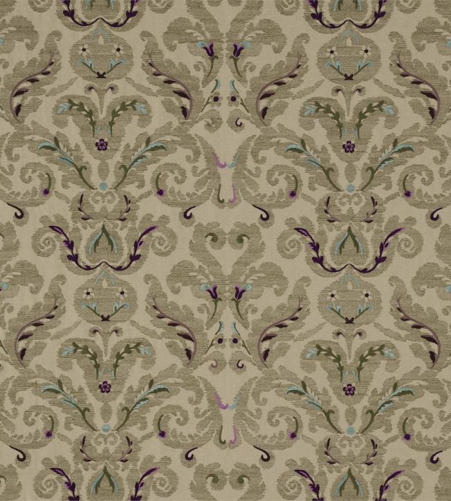 Brocatello Embroidery Fabric by Zoffany in Amethyst/Teal Jane Clayton