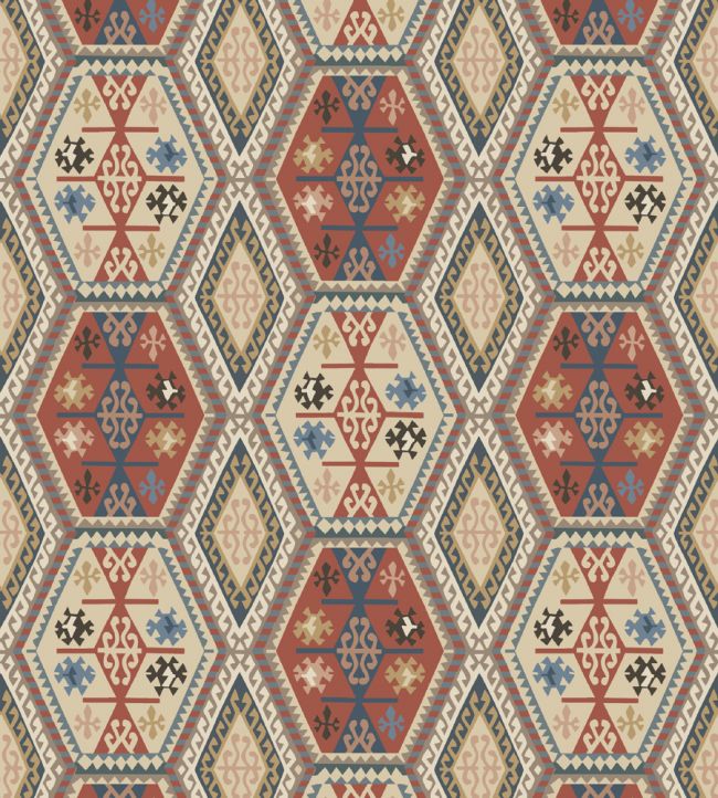 Buckland Wallpaper by Mulberry Home Red / Blue