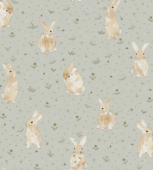 Bunny Field Wallpaper in Mint by Rebel Walls | Jane Clayton