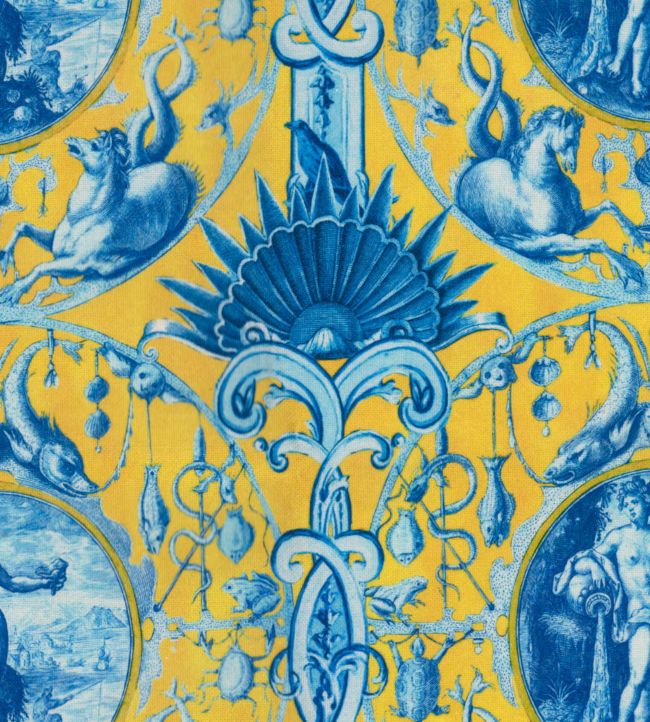Calypso Fabric by MINDTHEGAP Indigo Yellow