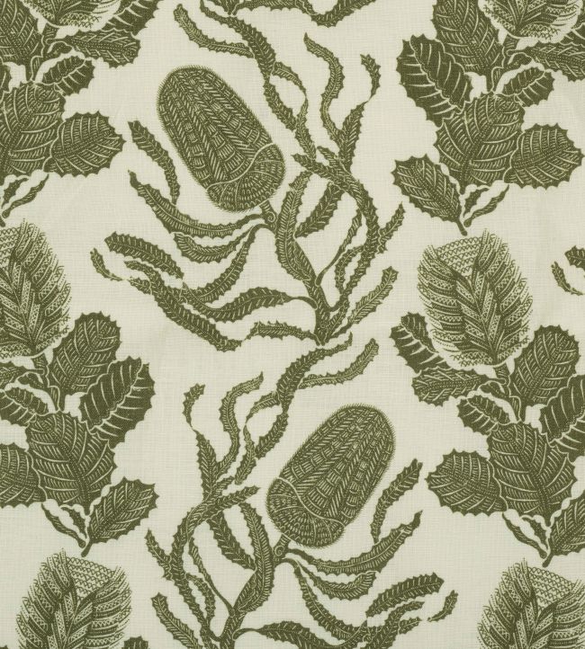 Cape Botanical Fabric by Volga Linen Botanical Green/Oyster