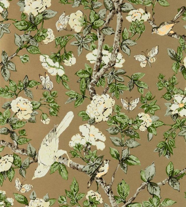 Caverley Wallpaper by Sanderson Gold Metallic/Gardenia Green