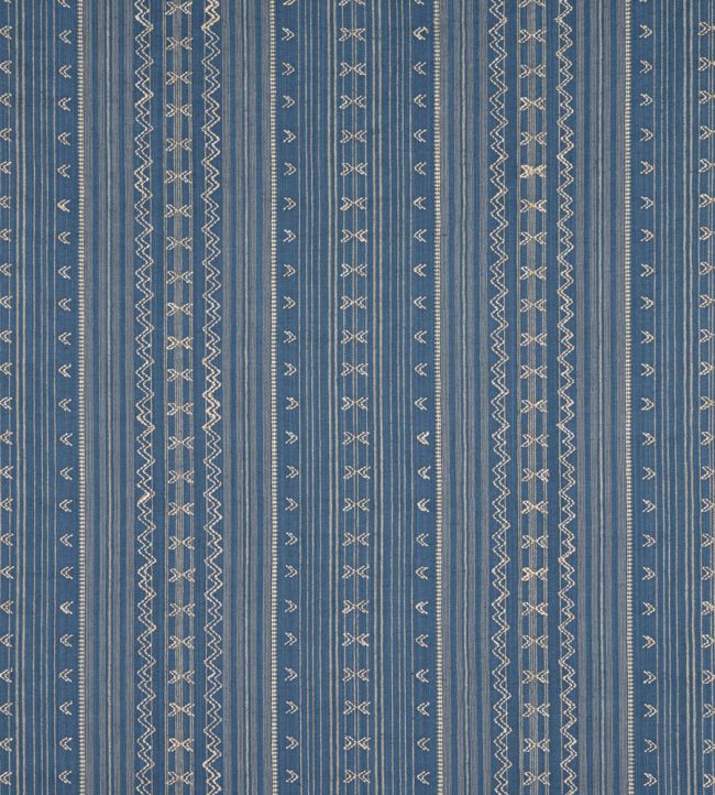 Charter Stripe Embroidery Fabric by Thibaut Navy