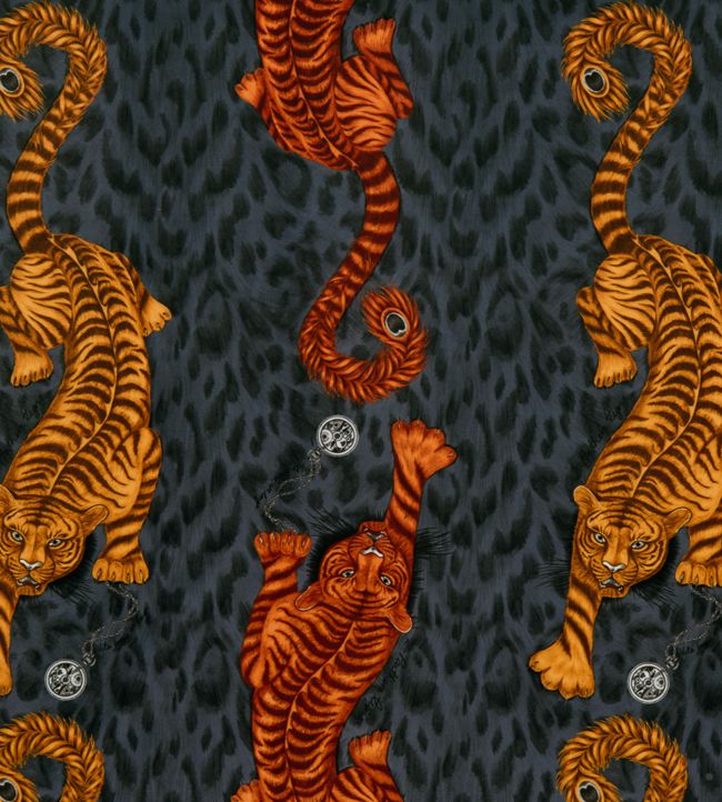 Emma J Shipley Tigris Velvet Fabric by Clarke & Clarke Flame