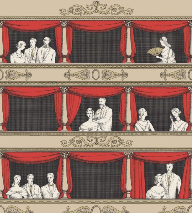 Teatro Wallpaper by Cole & Son in Linen and Rouge Jane Clayton