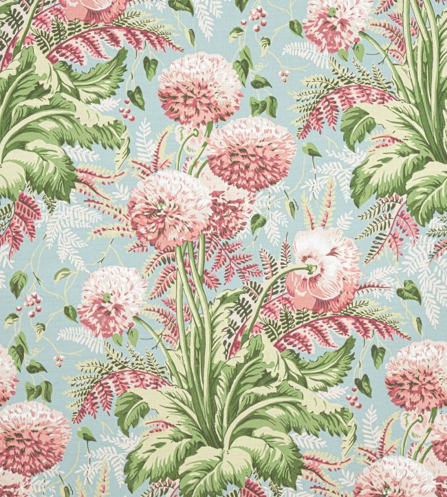 Dahlia Fabric by Anna French Coral on Robin's Egg