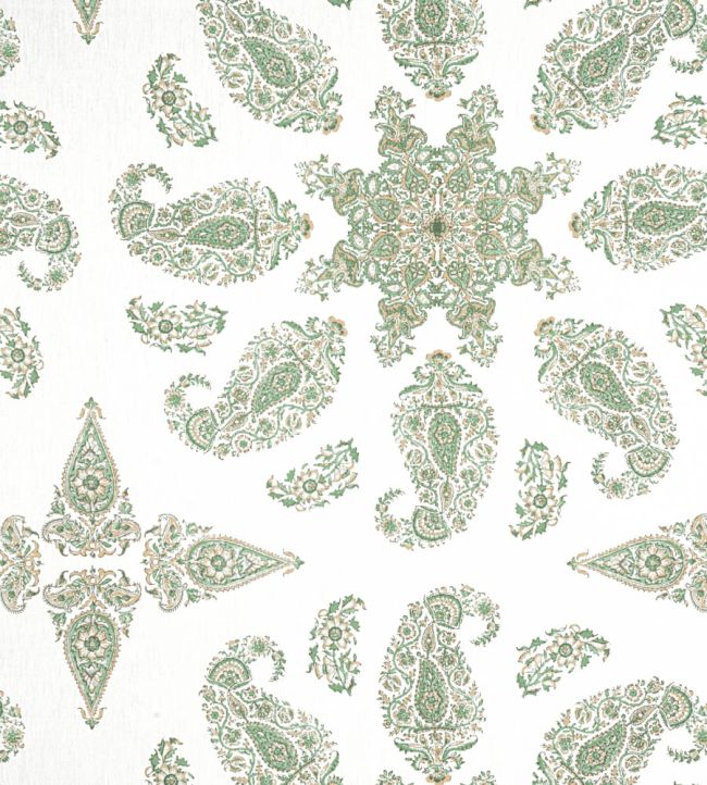 East India Fabric by Thibaut Green and White