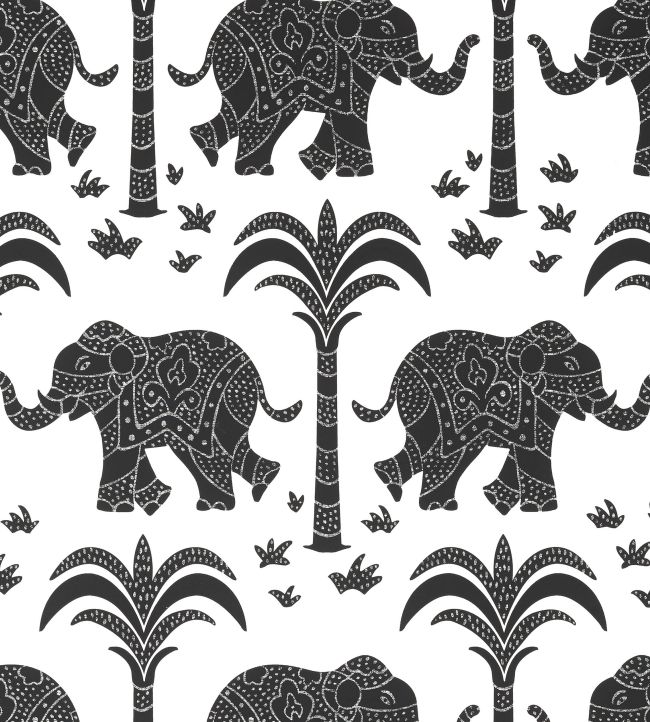 Elephant Wallpaper in Black by Thibaut Jane Clayton