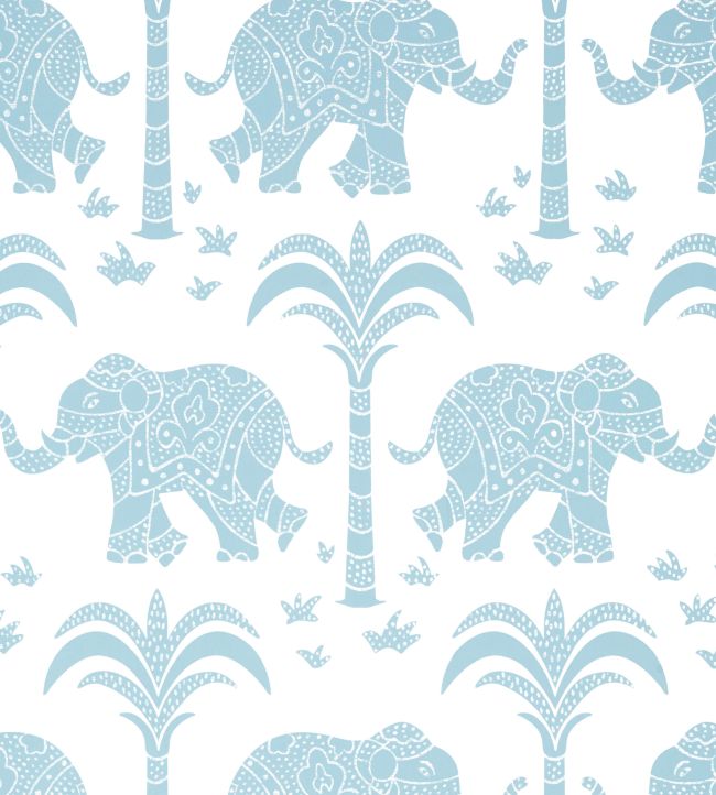 Elephant Wallpaper in French Blue by Thibaut Jane Clayton