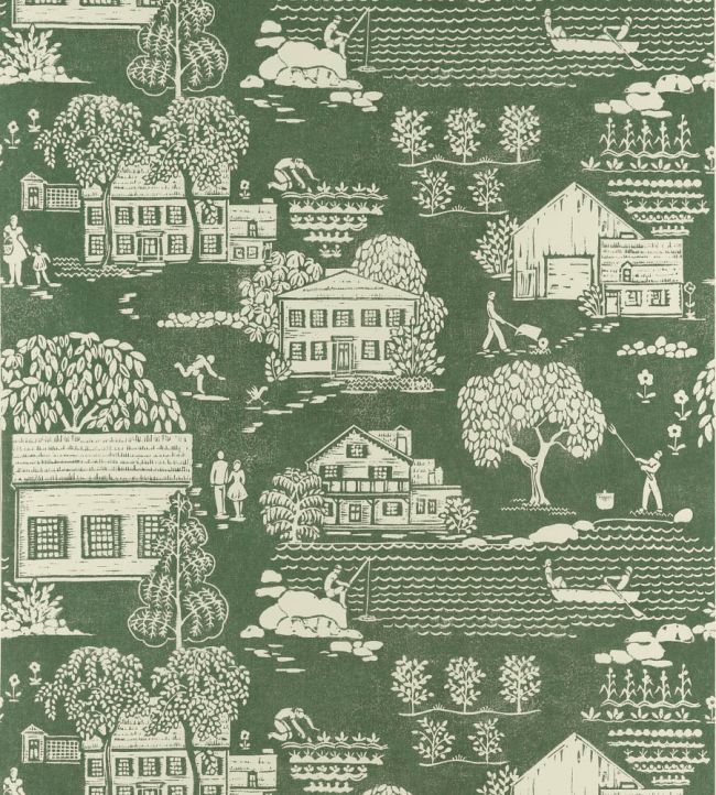 Farmingdale Wallpaper in Green by Anna French Jane Clayton