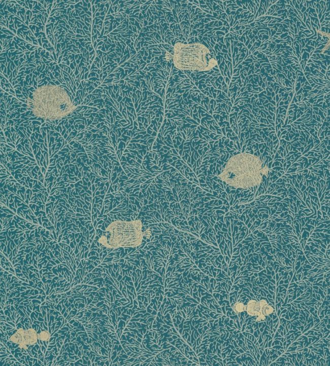 Fish And Chips Wallpaper by Caselio Bleu Nuit Dore