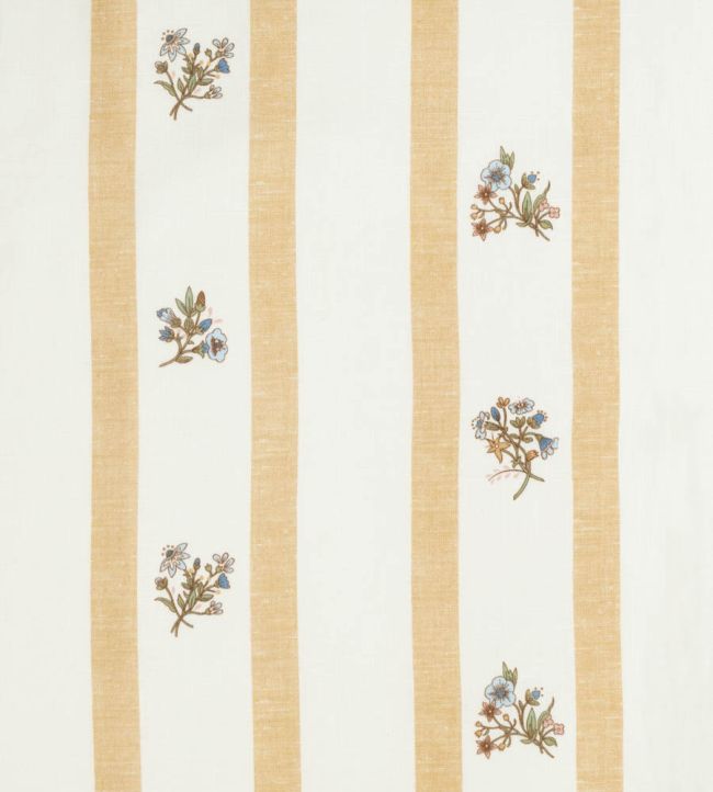 Flax & Field Posy Stripe Fabric by Volga Linen Ochre/Oyster