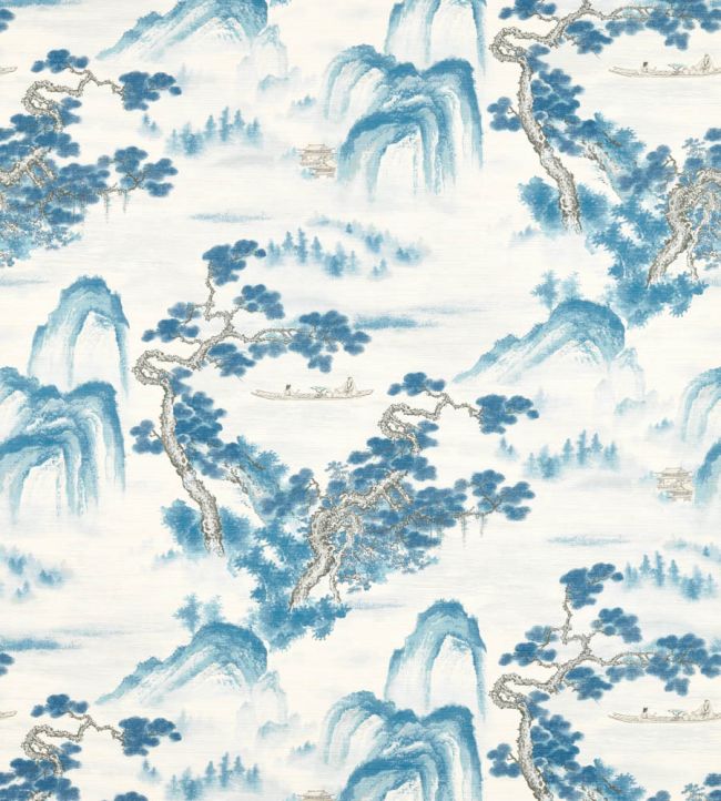 Floating Mountains on Unique Ground Wallpaper by Zoffany Indigo