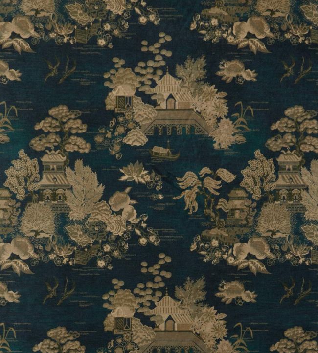 Floating Pavilion Velvet Fabric by Liberty Kelp