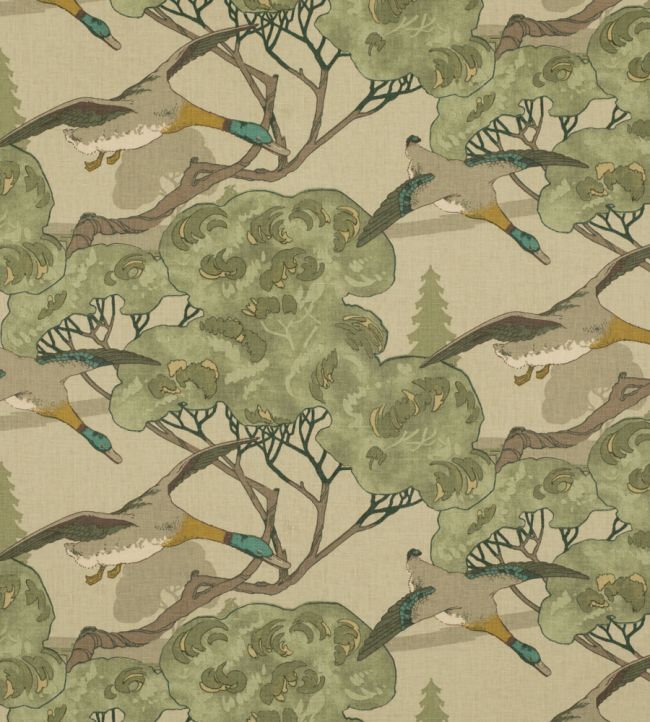 Flying Ducks Fabric in Emerald by Mulberry Home | Jane Clayton