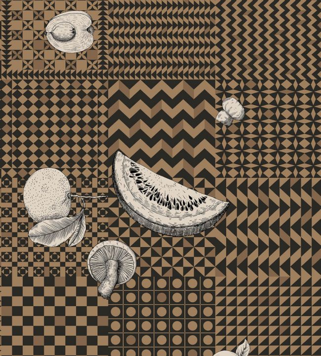 Frutta e Geometrico Wallpaper by Cole & Son Black White & Gold