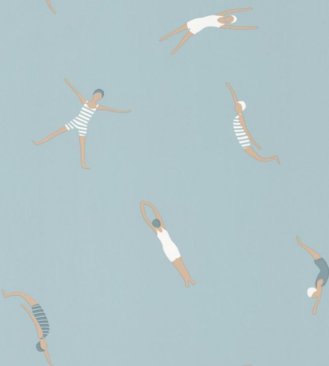 Funny Swim Wallpaper in Smoke Blue by Caselio | Jane Clayton Funny Swim Wallpaper in Smoke Blue by Caselio | Jane Clayton