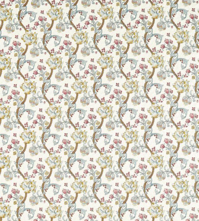 Golden Lily Embroidery Fabric by Clarke & Clarke Plum/Denim