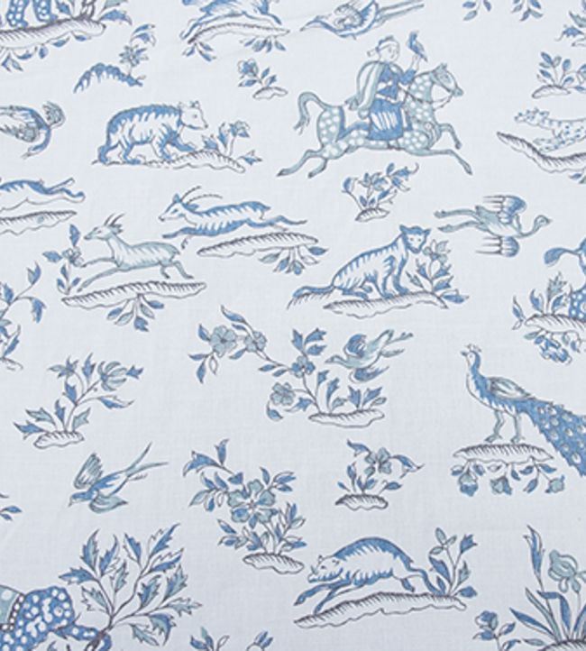 Gujarat Safari Fabric by Titley and Marr Sky Grey and Prussian