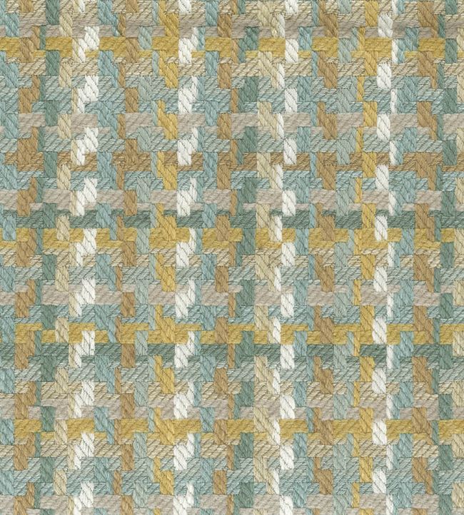Hadlow Fabric by Nina Campbell Aqua/Ochre/Ivory