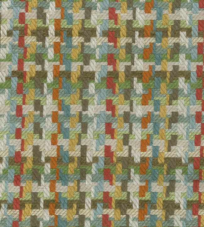 Hadlow Fabric by Nina Campbell Turquoise/Tangerine/Taupe