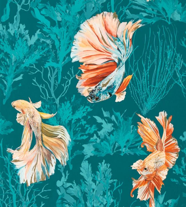 Halfmoon Wallpaper in Azurite / Coral by Harlequin | Jane Clayton