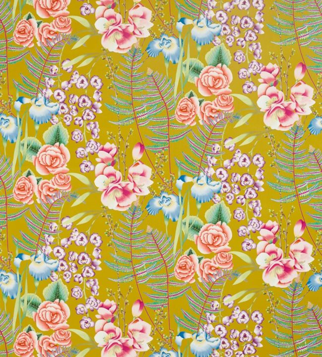 Amaryllis Fabric by Harlequin in Coral/Lagoon/Ochre Jane Clayton