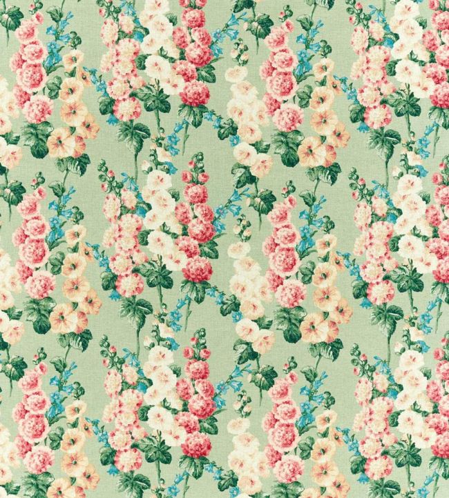 Hollyhocks Fabric by Sanderson Sage/Rose