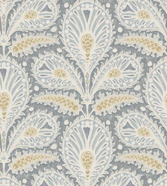 Ikat Clover Wallpaper in Blue and Yellow by Josephine Munsey Jane Clayton