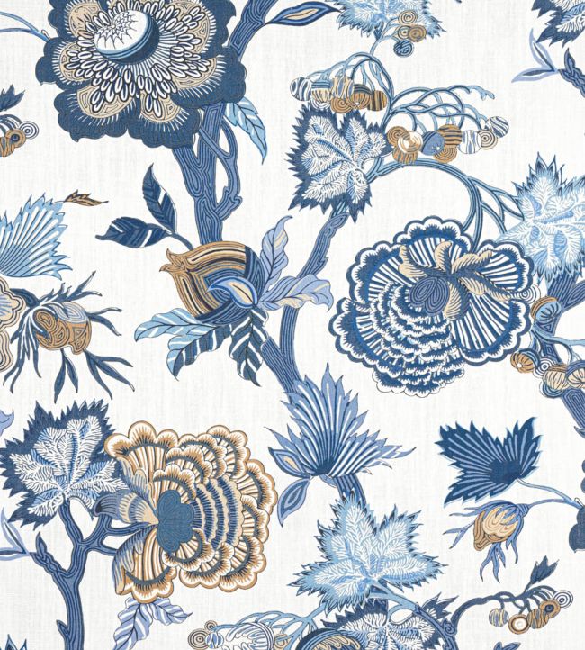 Indienne Jacobean Fabric by Thibaut Blue and White