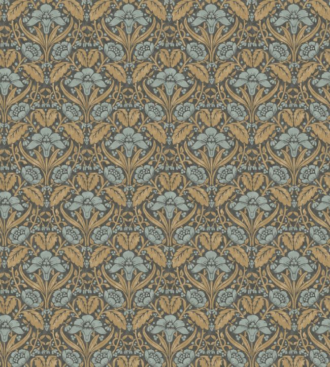 Iris Meadow Wallpaper by GP & J Baker Aqua/Ochre