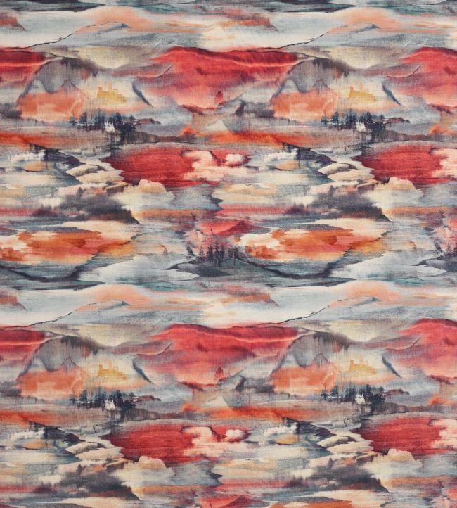 Solace Velvet Fabric by Jane Churchill Red/Slate