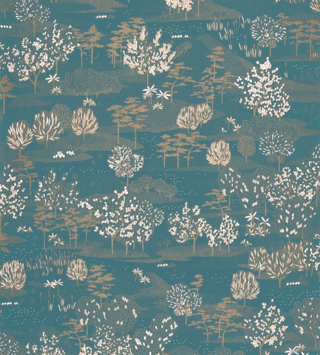 Jardin D'Olinda Wallpaper by Caselio Bleu Canard Or