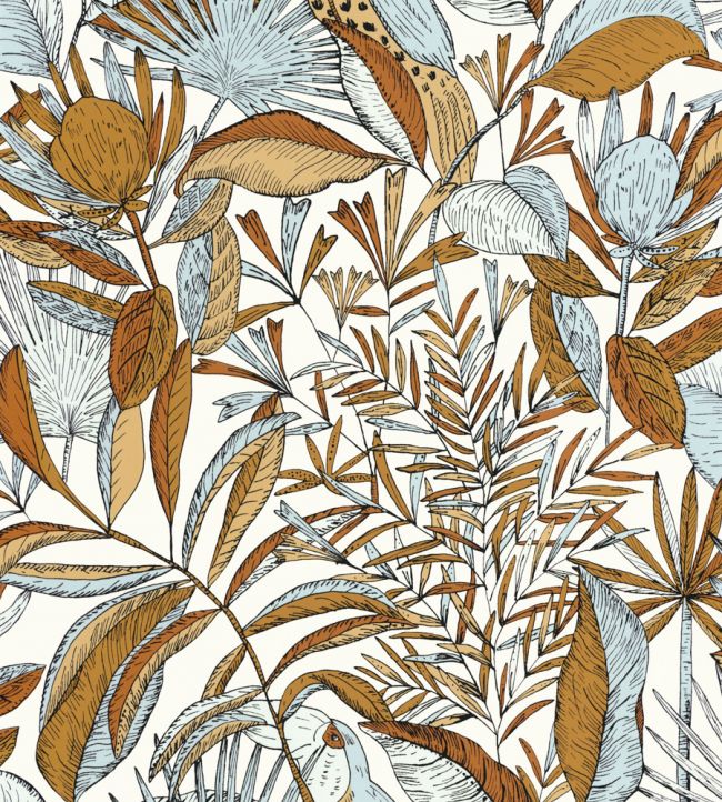Jardin De Bel Air Wallpaper by Caselio Blanc Orange Bleu