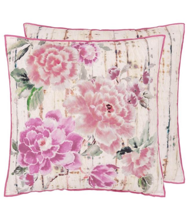 Kyoto Flower Ready Made Cushions in Coral by Designers Guild