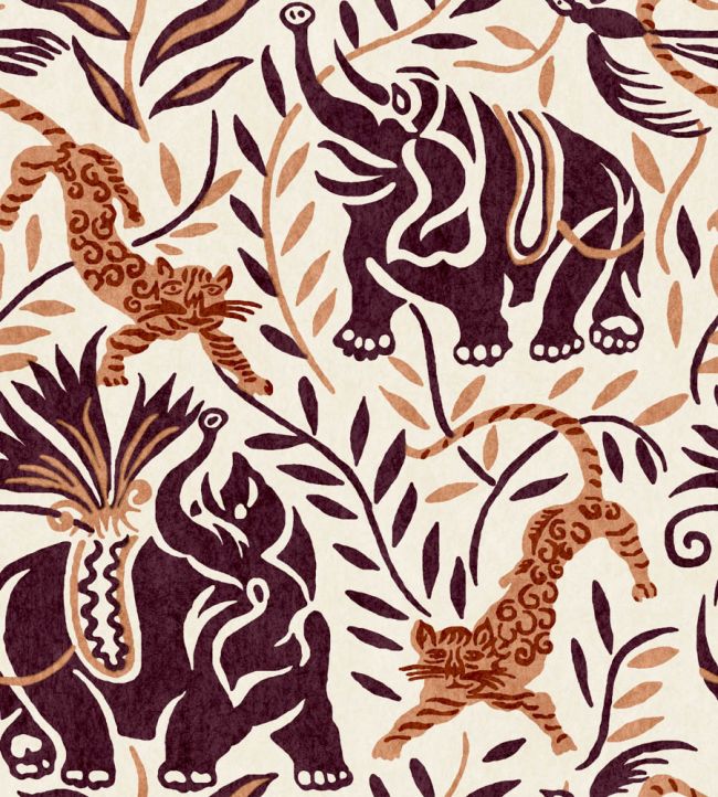 La Jungle Vinyl Wallpaper by Christopher Farr Cloth Plum