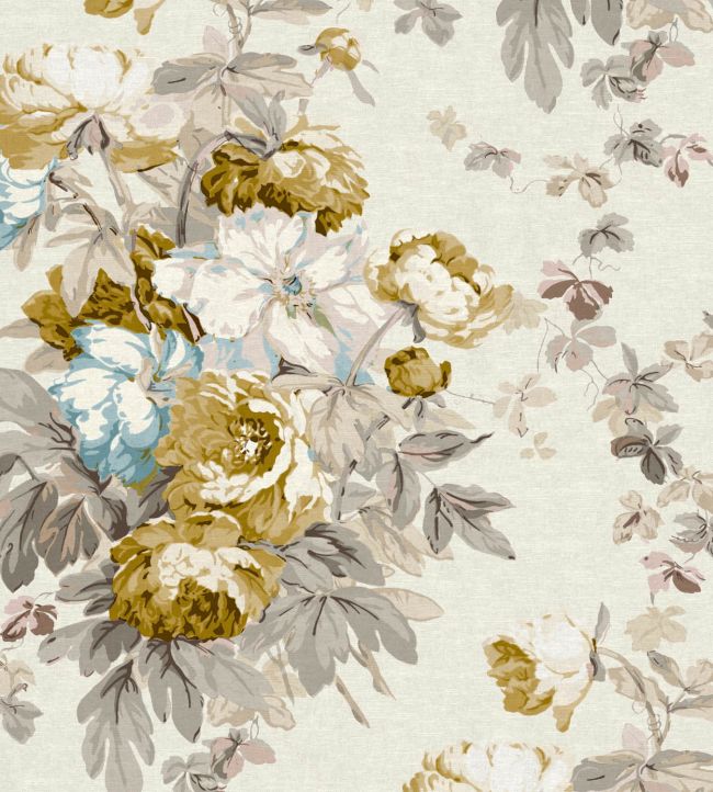 Large Peonies Fabric by Warner House Ochre
