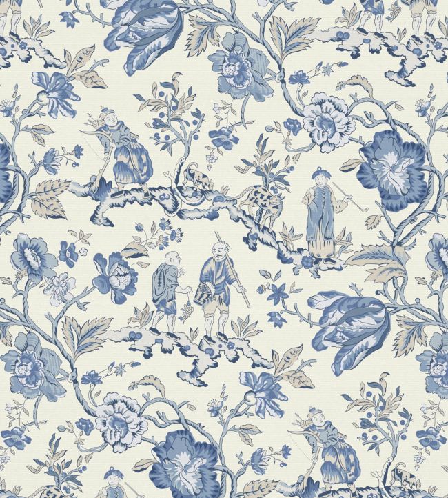 Les Pecheurs Outdoor Fabric by Warner House China Blue