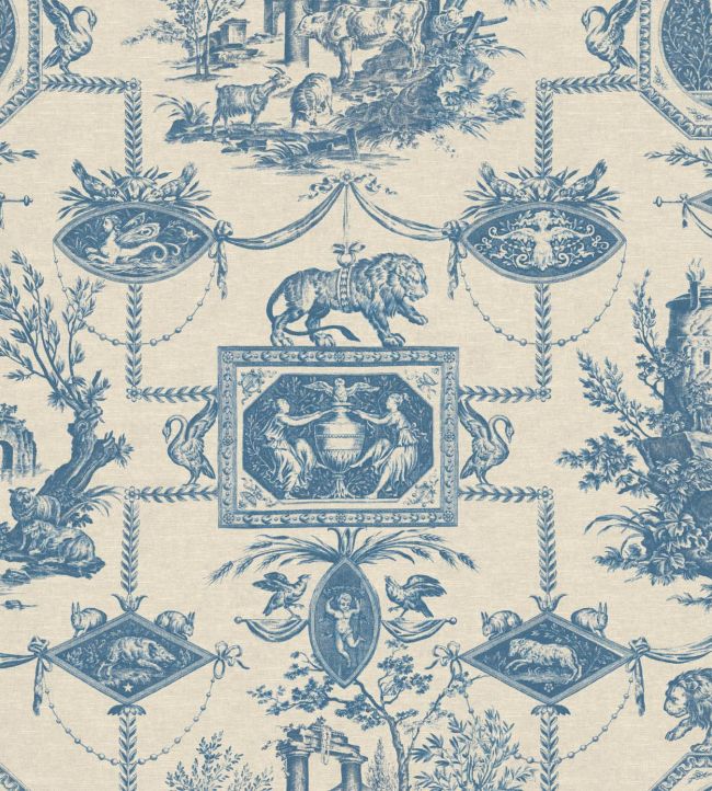 Lion Toile Fabric by Warner House Navy